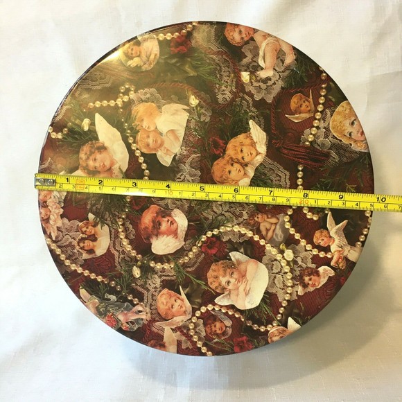 Victorian Design Cherub Metal Tin Container Large Vintage Collectible 10” x  8” - Picture 11 of 11